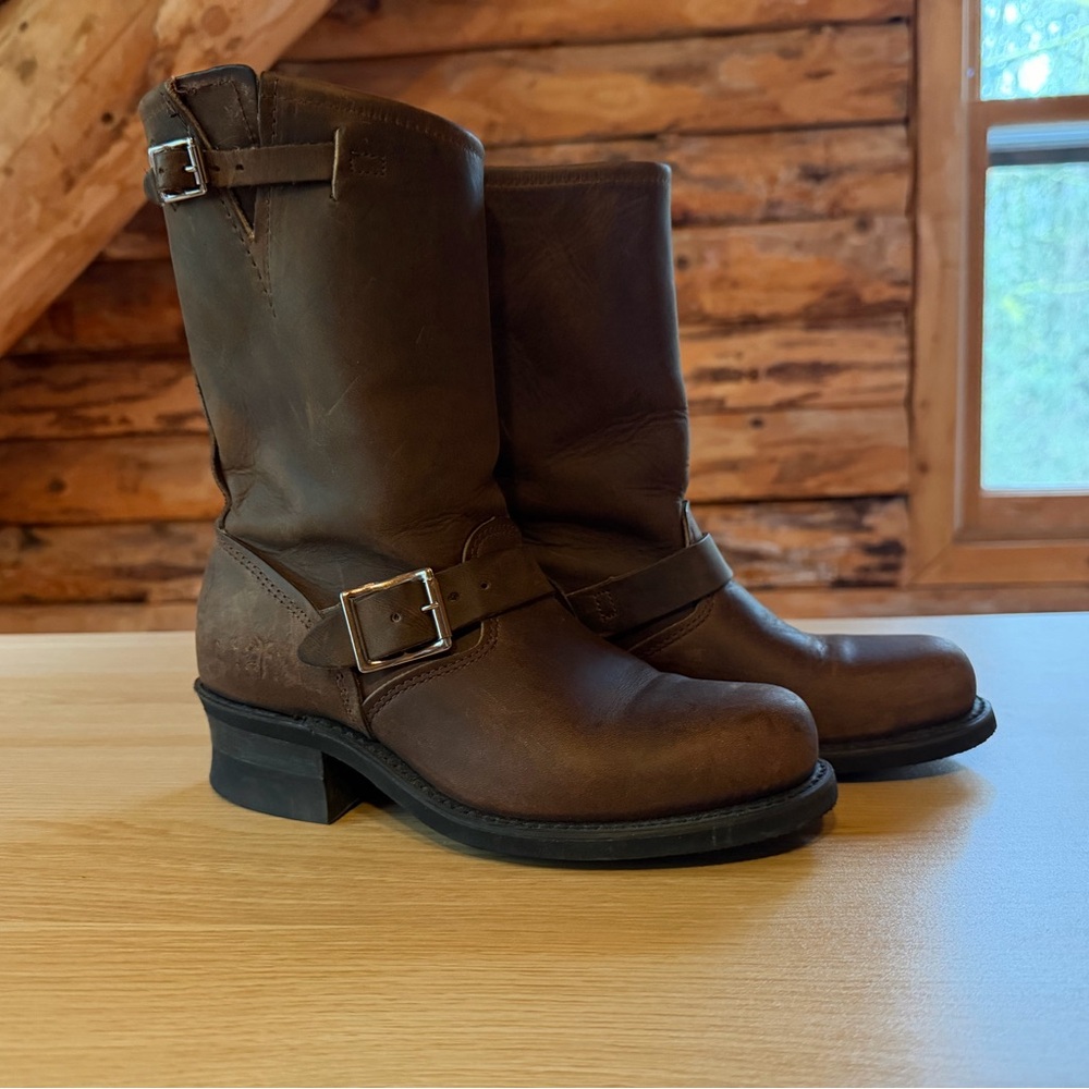 Frye Brown Leather Buckle Boots